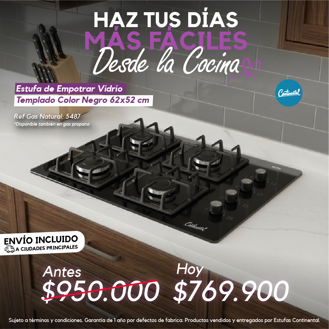 Estufa empotrar vidrio templado negro hierro fundido 5487 Continental