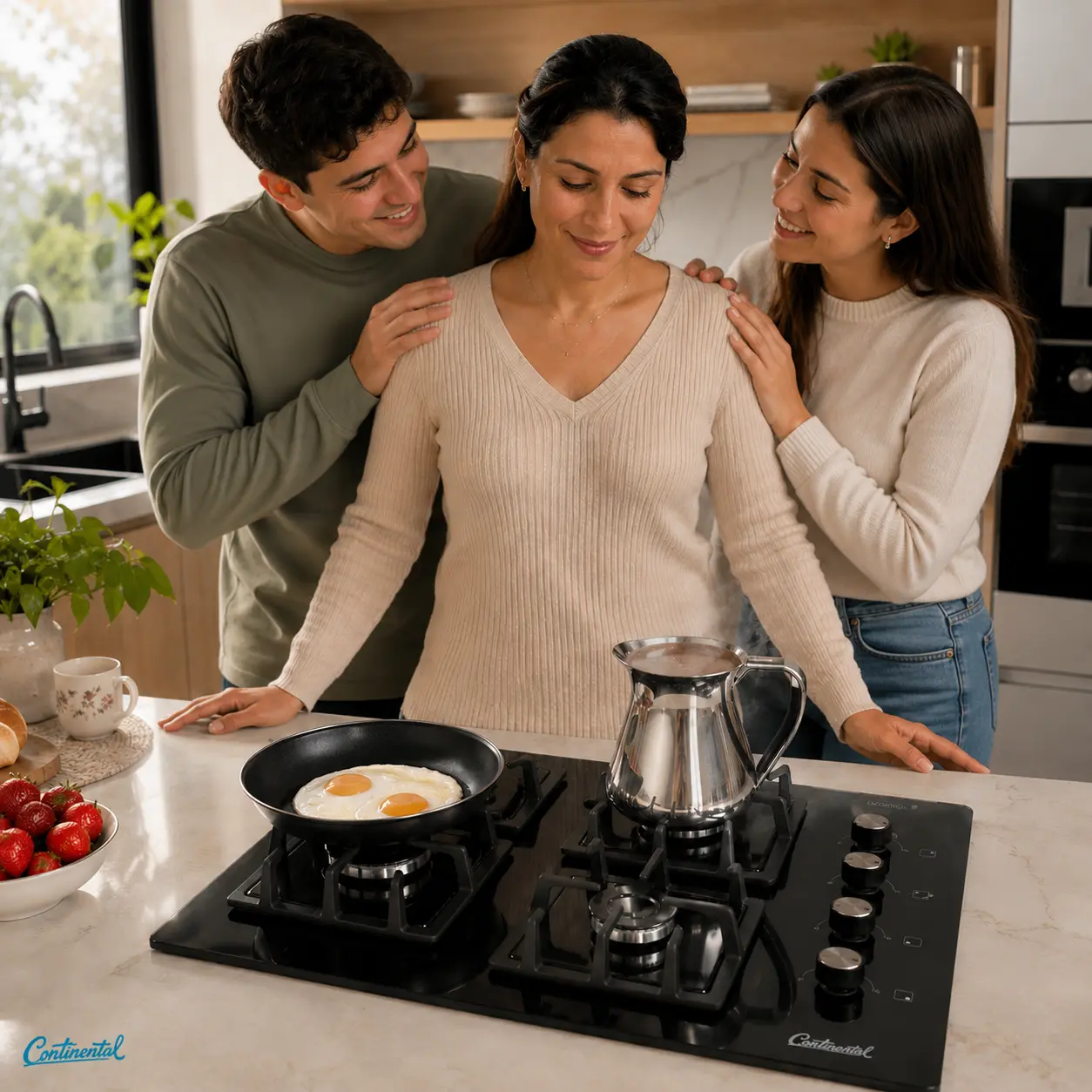 Familia cocinando con estufa Continental